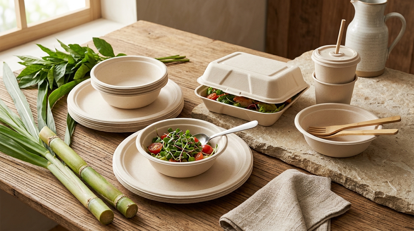 Sustainable sugarcane bagasse tableware collection